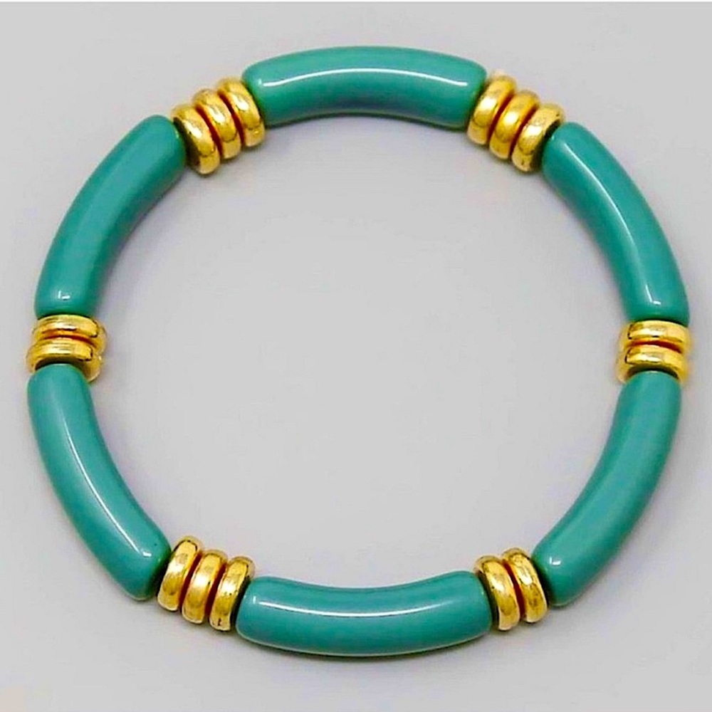 🆕🩵TEAL-GRAY Colored Gold Wire Stretch Bracelet